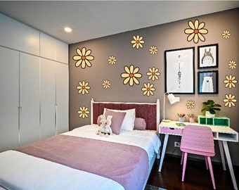 Daisy Flower Wall Decals, Nursery Bedroom Decor, Reusable Floral Art Stickers for Girls Room