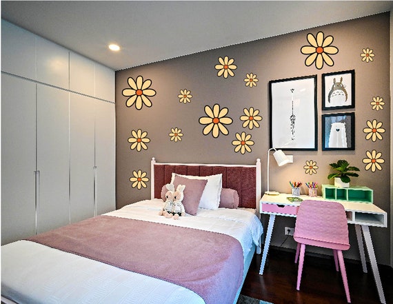 Flower Wall Decals, Daisy Floral Nursery Decor, Peel and Stick Bedroom Wall Art, Daisy Wall Decals, Reusable  Flower Playroom Wall Stickers
