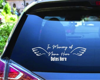 Custom In Loving Memory Window Decal – Angel Wings, Forever Loved, Custom Text