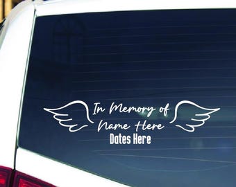 Personalized In Loving Memory Car Sticker – Angel Wings, Family Memorial, Custom Date