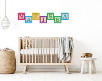Pastel Baby Block Name Decal Set: Easy-Apply Renter Friendly Wall Art