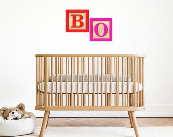 Custom Vinyl Name Block Wall Decals: Neutral Nursery Decor for Renters