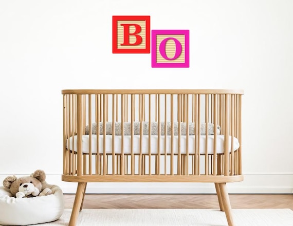 Custom Vinyl Name Block Wall Decals: Neutral Nursery Decor for Renters
