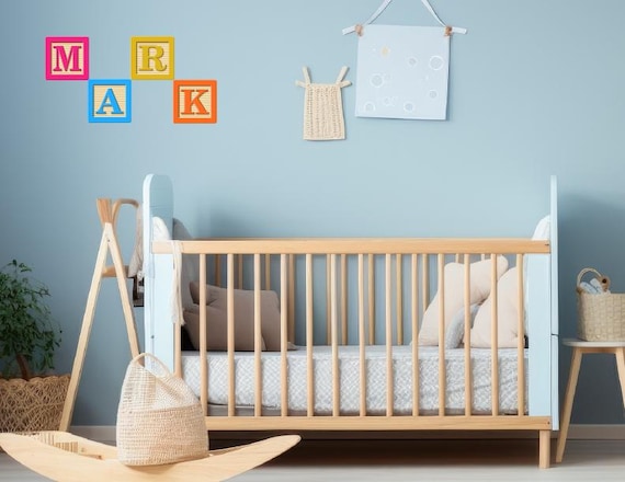 Personalized Baby Shower Gift: Custom Name Block Peel & Stick Decals