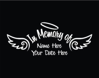 Custom In Loving Memory Window Decal – Angel Wings, Date, Pet Memorial