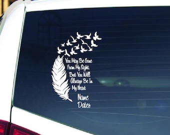 Custom Memorial Car Decal, Feather & Birds Design