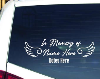 Custom In Loving Memory Car Decal – Angel Wings, Memorial Date, Human or Pet