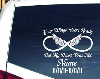 Memorial Car Decal Angel Wings Infinity Symbol, Personalized In Memory Of Vinyl Sticker Tribute