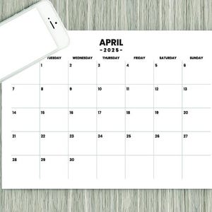 2025 Printable Monthly Blank Calendar, Simple 8.5x11 Monthly Planner Calendar, 12 Month 2025 PDF Download Printable Calendars