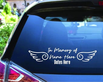 Personalized In Loving Memory Window Decal – Angel Wings, Date Added, Human Tribute