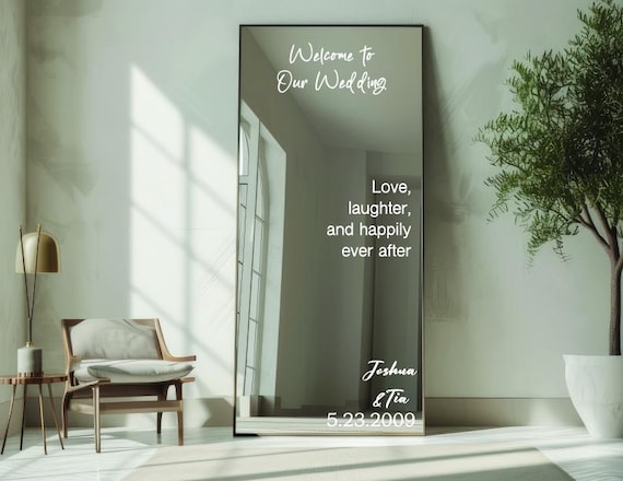 Custom Welcome Wedding Mirror Decal, Personalized Wedding Reception Sign, Selfie Mirror Reception Sticker, Customizable Mirror Window Sign