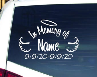 Custom In Loving Memory Memorial Sticker, Personalized Angel Wings Sympathy Decal