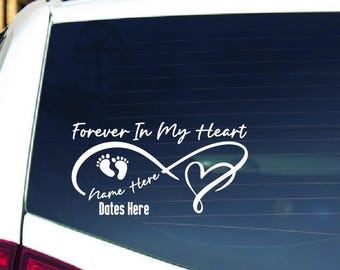 Custom Personalized Vinyl Memorial Decal, Infinity Name Date Wall Decal, Baby Angel Vinyl Decal