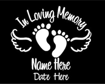 In Loving Memory of Baby Vinyl Decal Sticker with Footprints and Angel Wings