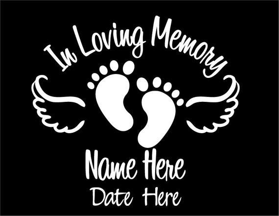 In Loving Memory of Baby Vinyl Decal Sticker with Footprints and Angel Wings
