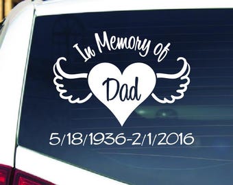 Custom Memorial Dad Car Decal, Personalized In Loving Memory Father Sympathy Vinyl Sticker