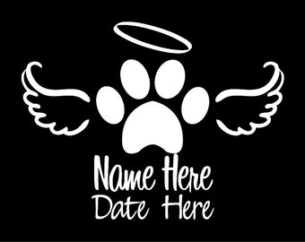 Personalized In Loving Memory Window Sticker – Angel Wings, Pet Name, Dog/Cat Memorial
