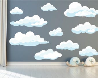 Cloud Wall Decal Sets, Bedroom Playroom Nursery or Classroom Cloud Wall Stickers , Reusable Peel and Stick Large Kids Room Decor Decorations