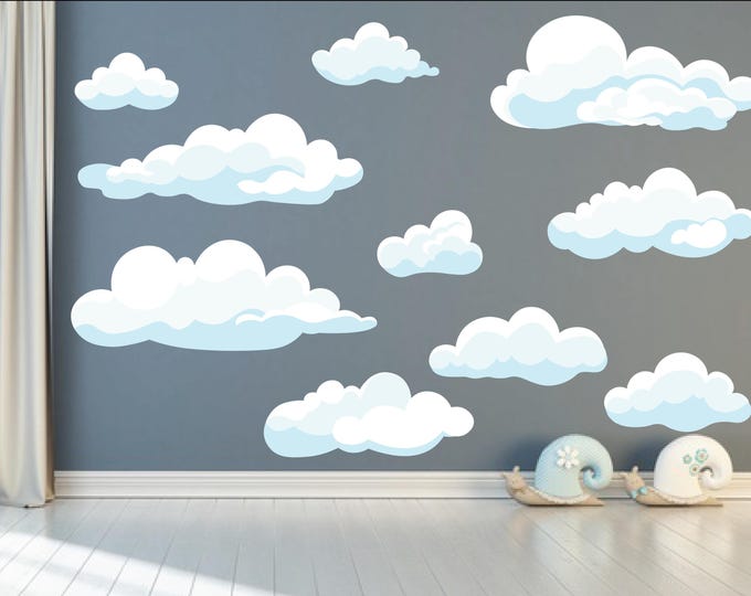 Featured listing image: Cloud Wall Decal Sets, Bedroom Playroom Nursery or Classroom Cloud Wall Stickers , Reusable Peel and Stick Large Kids Room Decor Decorations