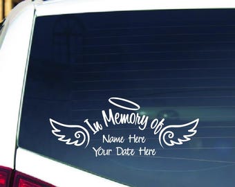 Custom In Loving Memory Window Decal – Personalized Angel Wings, Pet Memorial