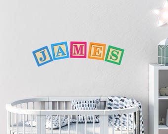 Personalized Nursery Name Block Decals: Removable Matte Vinyl Wall Art
