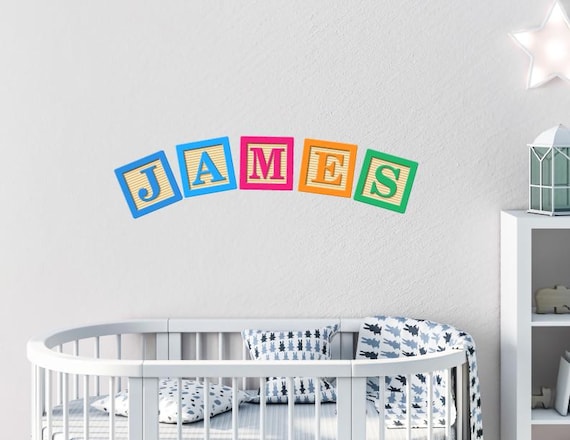 Personalized Nursery Name Block Decals: Removable Matte Vinyl Wall Art