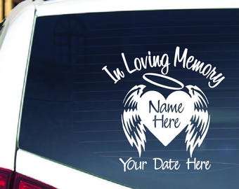 Angel Wings Custom Memorial Car Decal: Personalized In Memory Sticker with Heart