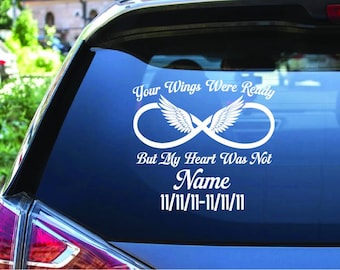 Personalized Infinity Remembrance Gift Sticker, Angel Wings Memorial Sympathy Decal