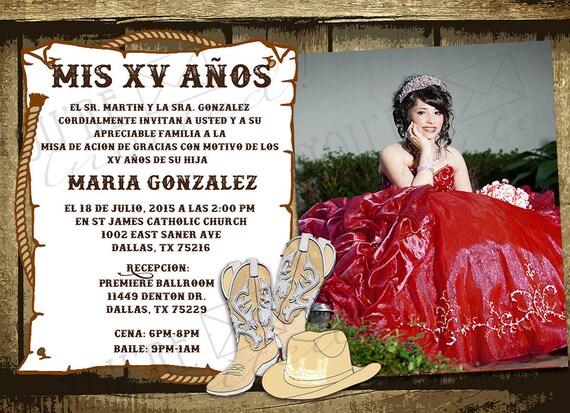 Tema vaquero Invitaci n a quincea era con foto Tema vaquero