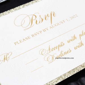 Add On - Champagne Gold Glitter RSVP Cards, Matching RSVP Card for Laser Cut Invitation