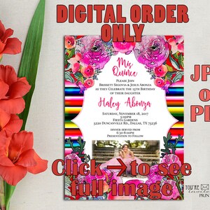 Digital JPEG Image or PDF File - Invitation Only - Mexican Sarape Mexican party theme Quinceañera Sweet Sixteen invitation, Printable DIY