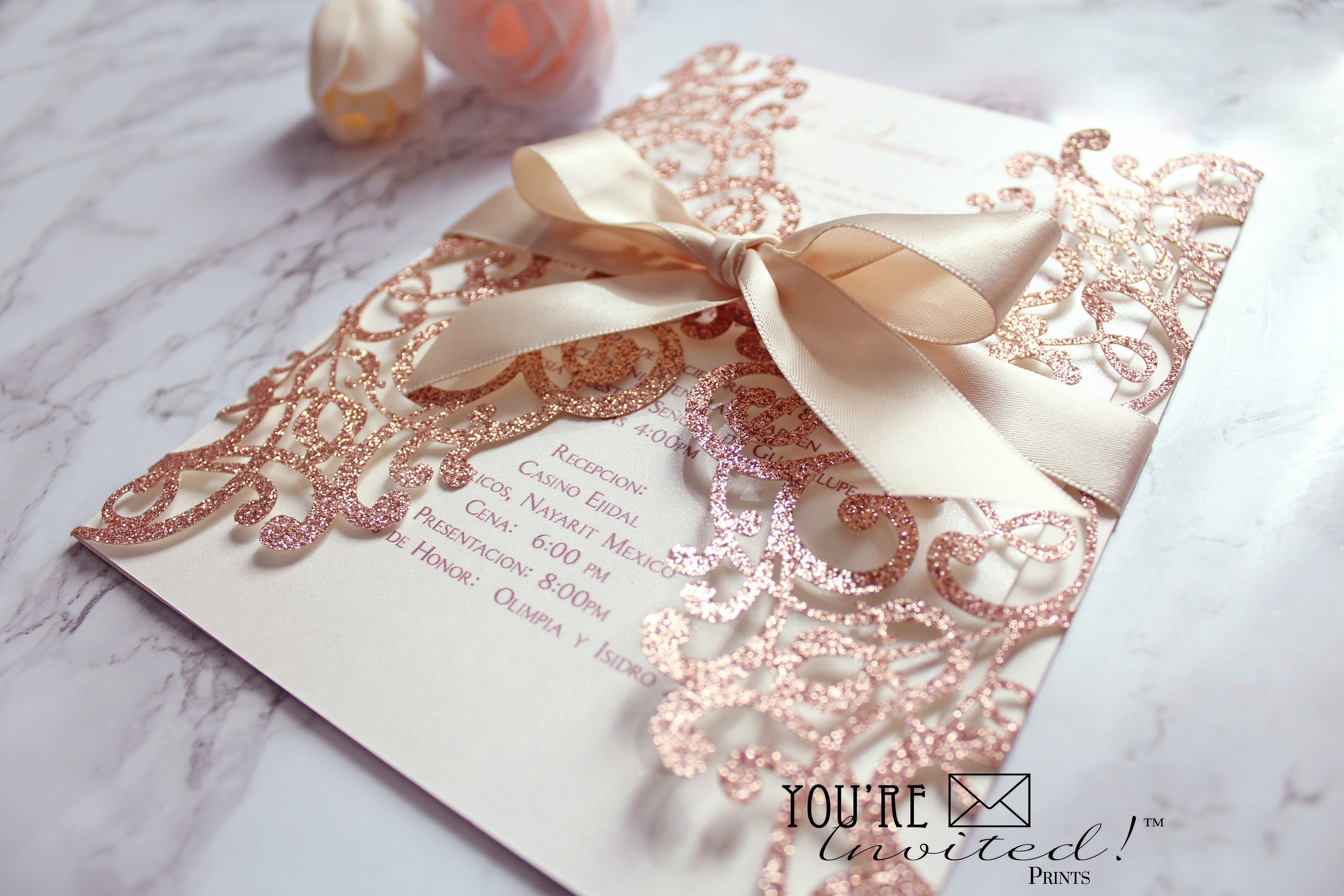 Destiny Las Vegas Wedding Invite Rose Gold Glitter, Zazzle