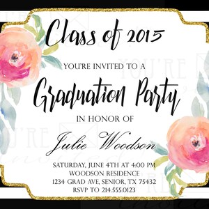 Chic Flower Graduation Invitation Striped Grad Invite | Etsy