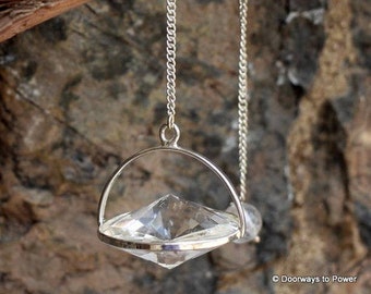 Clear Quartz Crystal Disk Pendulum .925 Sterling Silver