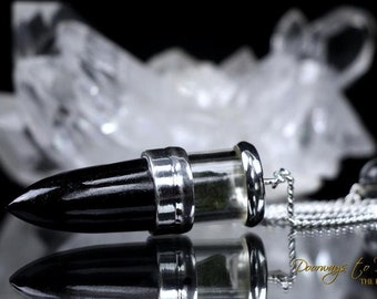 Black Tourmaline & Moldavite Crystal Pendulum Dowsing  .925 Sterling Silver A ++ Top Quality