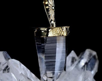 Lemurian Light Language Quartz Crystal Pendant 22k Gold