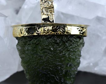 Moldavite Light Language Pendant 22k Ultra Rare