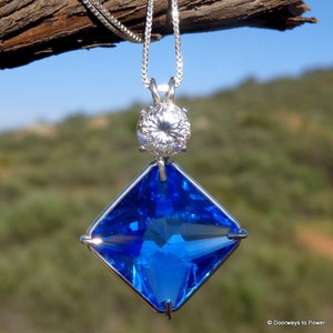 Siberian Blue Quartz + White Topaz  Magician Stone Pendant Blessed & Energized Healing Crystal Necklace Pendant .925 SS