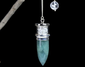 Powerful Aquamarine Herkimer Diamond Crystal Pendulum "Seer's Stone" A +++ Top Quality Dowsing Answers Pendulum