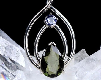 Moldavite & Tanzanite Celestial Crystal Pendant SS