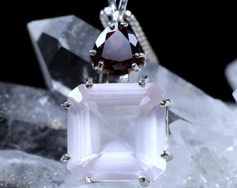 Rose Quartz Earth Heart Pendant with Rhodolite Garnet in .925 SS