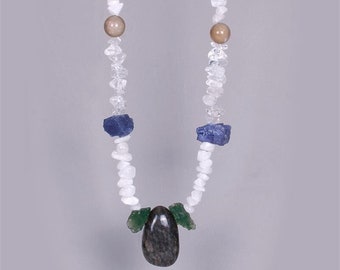 Synergy 12 piedras Power Strand Crystal Energy Collar Moldavita, Fenacita, Tanzanita, Natrolita, Escolecita, Danburita, Tektita tibetana