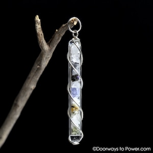 Synergy 12 Stones Crystal Power Pendant - Moldavite Natrolite Satyaloka Azeztulite Phenacite Scolecite Herderite Brookite Petalite Tanzanite