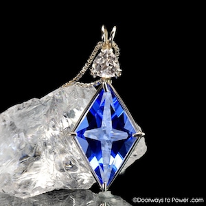 Siberian Blue Quartz Ascension Star Pendant with Danburite .925 Sterling Silver Synergy 12 Stone  &quot;Higher Wisdom&quot;