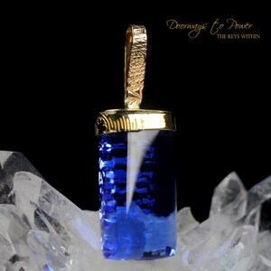 Siberian Blue Quartz Light Language Pendant 22k Gold
