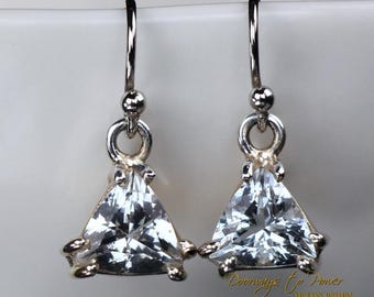 Aquamarine Crystal Earrings Trillion 925 Sterling Silver