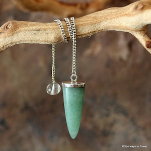 Green Aventurine Crystal Pendulum Dowsing, Answers, Chakra Healing & Balancing  .925 SS A ++ Top Quality