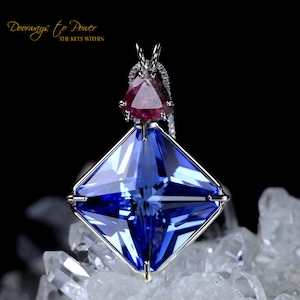 Siberian Blue Quartz Crystal Necklace with Bi Color Tourmaline Magician Pendant A+++