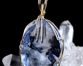 Lady Nellie Blue Andara Crystal Pendant 14k 'First & Final Synthesis' Original Lady Nellie Monatomic Andaras Mt Shasta California 1995