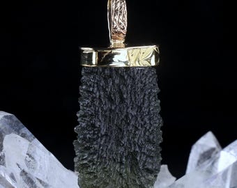 Moldavite Tektite Light Language Crystal Pendant 22k Ultra Rare
